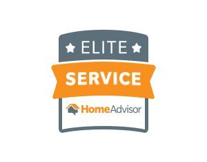 HomeAdvisor Elite Service badge with gray, orange, and white banner design