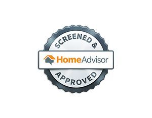 HomeAdvisor badge reading Screened & Approved with gray and orange logo