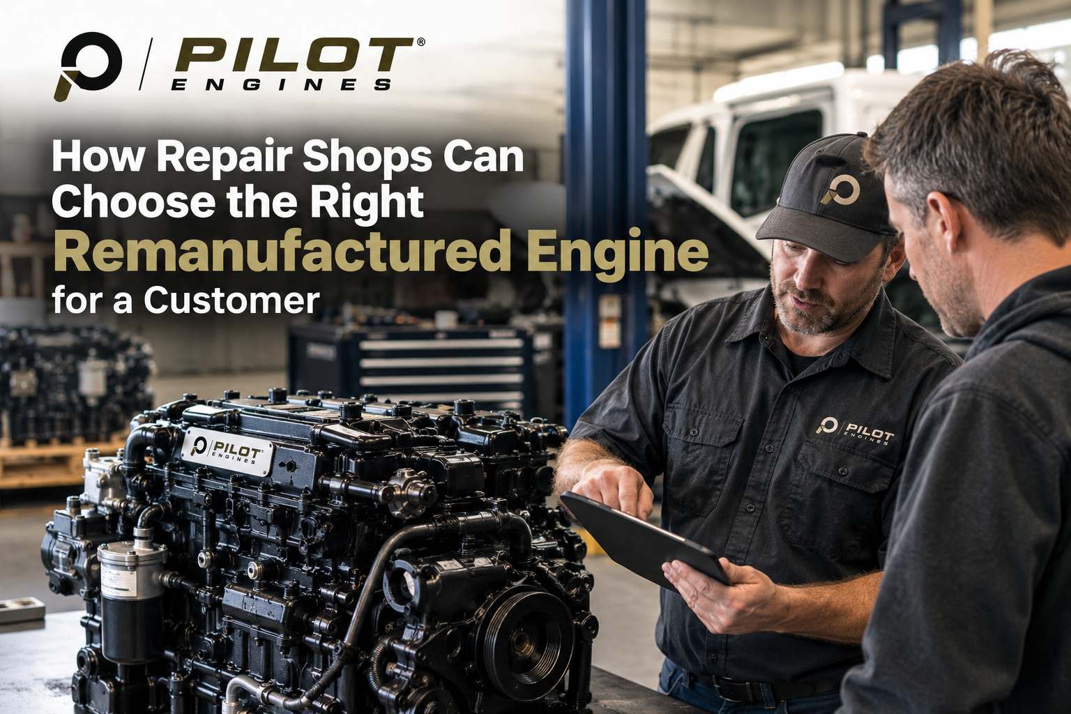 Technician talking to customer about choosing remanufactured engine