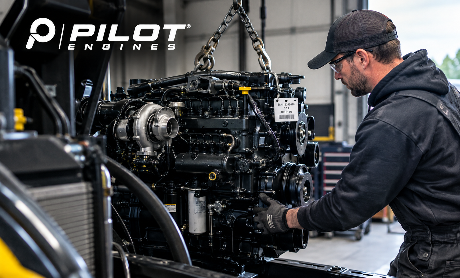 Equipment owner inspecting a remanufactured diesel engine before installation