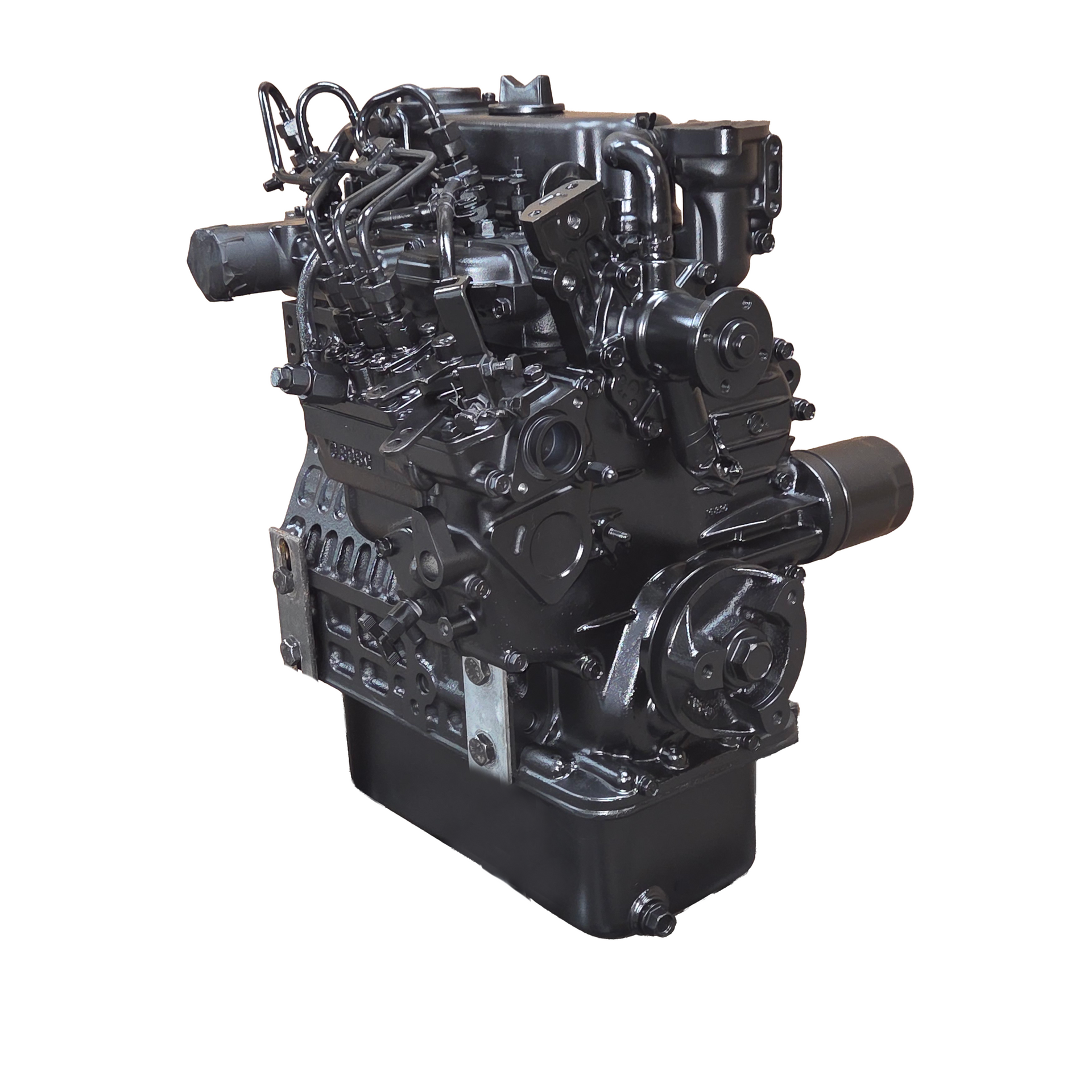 Metal engine cylinder head with multiple valve openings and bolt holes on a light background