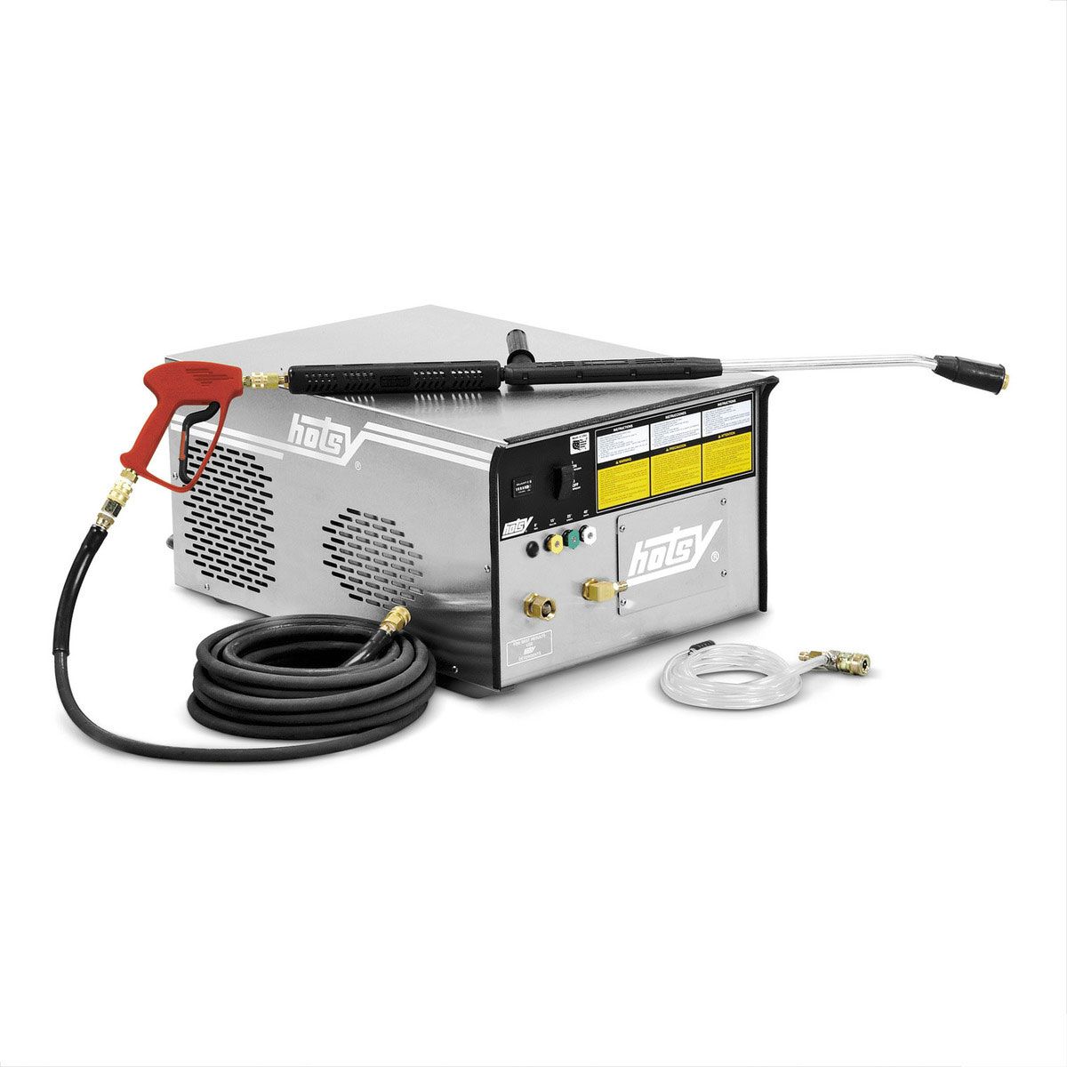 Portable welding machine with cable, torch, and ground clamp on a white background