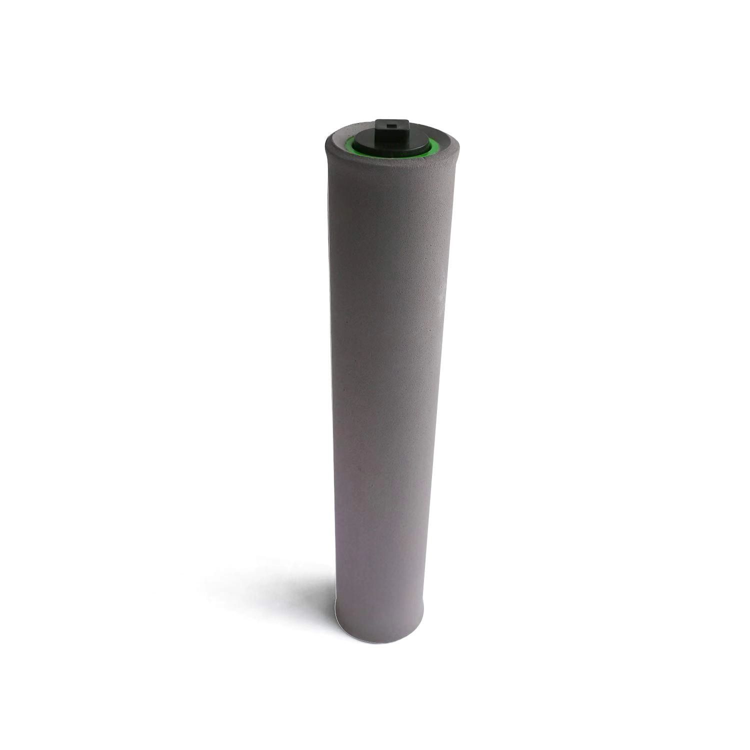 A gray cylinder with a green cap on a white background.