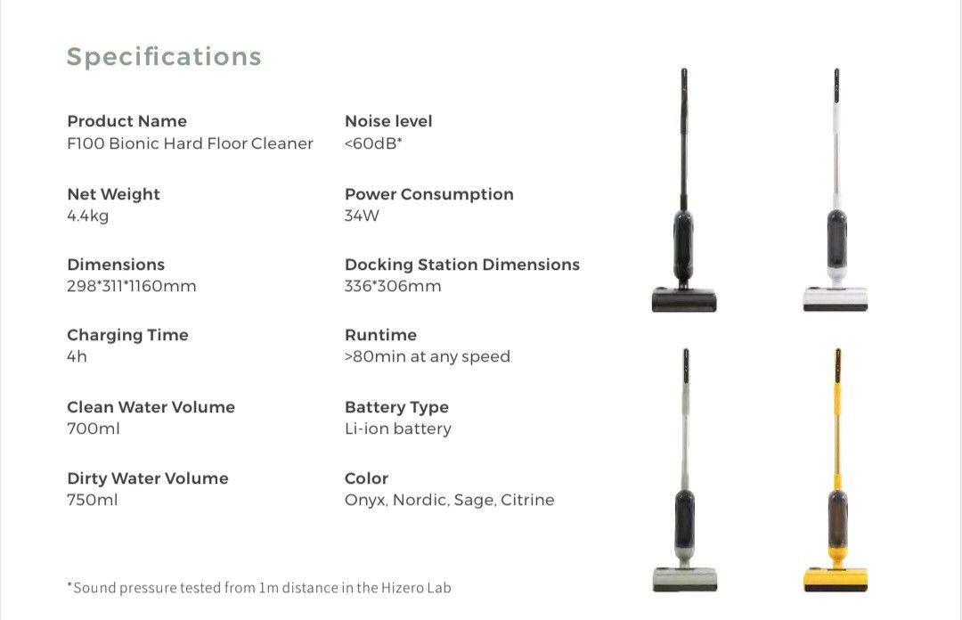 F100 Bionic Hardwood Floor Cleaner specifications