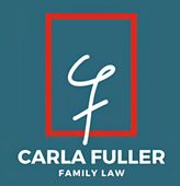 Logo for Carla Fuller Family Law. White stylized "CF" in red outlined box, teal background.