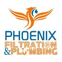 Phoenix Filtration & Plumbing logo with orange phoenix and blue water droplet accents