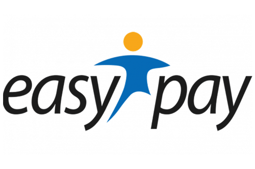 EasyPay logo with black text, blue stylized figure, and orange dot on white background