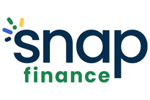 Snap Finance logo in blue and green with colorful accent marks