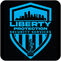 Liberty Protection Security Services logo in blue and black with shield and Statue of Liberty silhouette