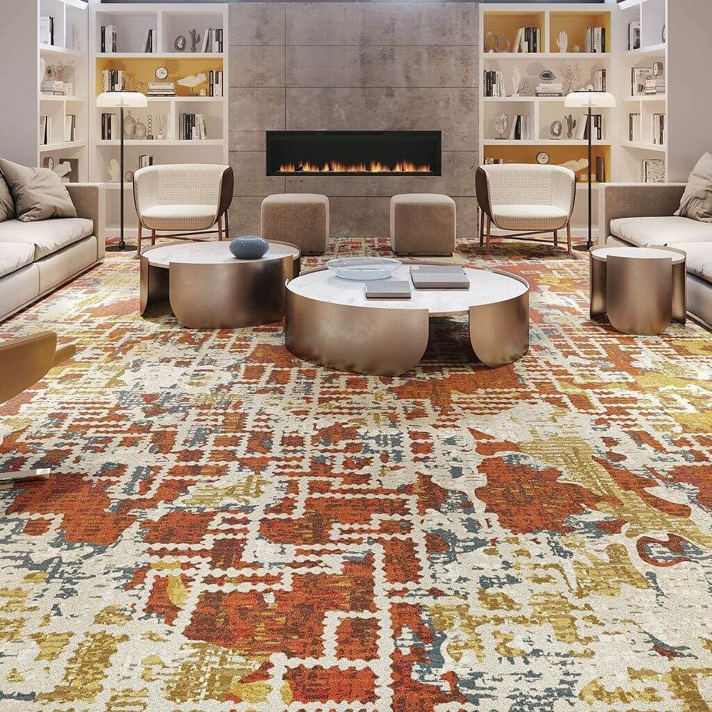 A living room filled with furniture and a fireplace.