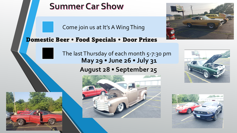 A poster for a summer car show shows cars parked in a parking lot