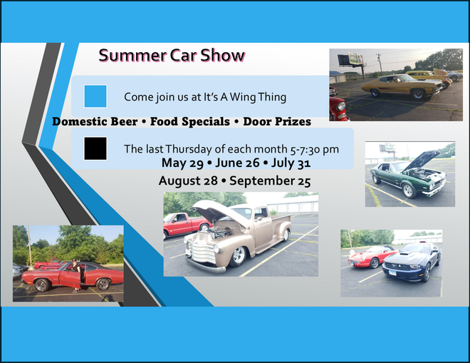 A poster for a summer car show shows cars parked in a parking lot