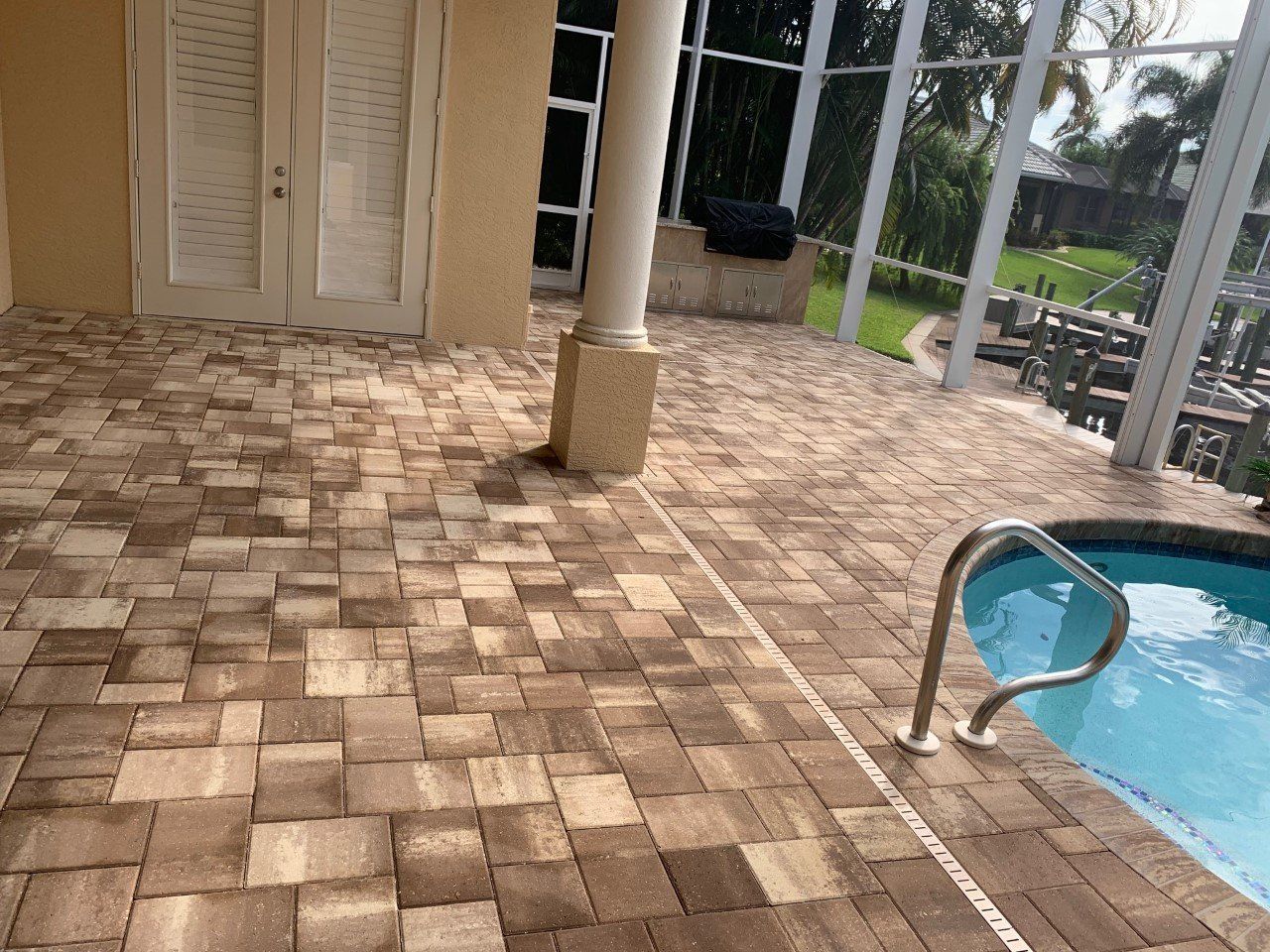 There is a swimming pool in the middle of the room.