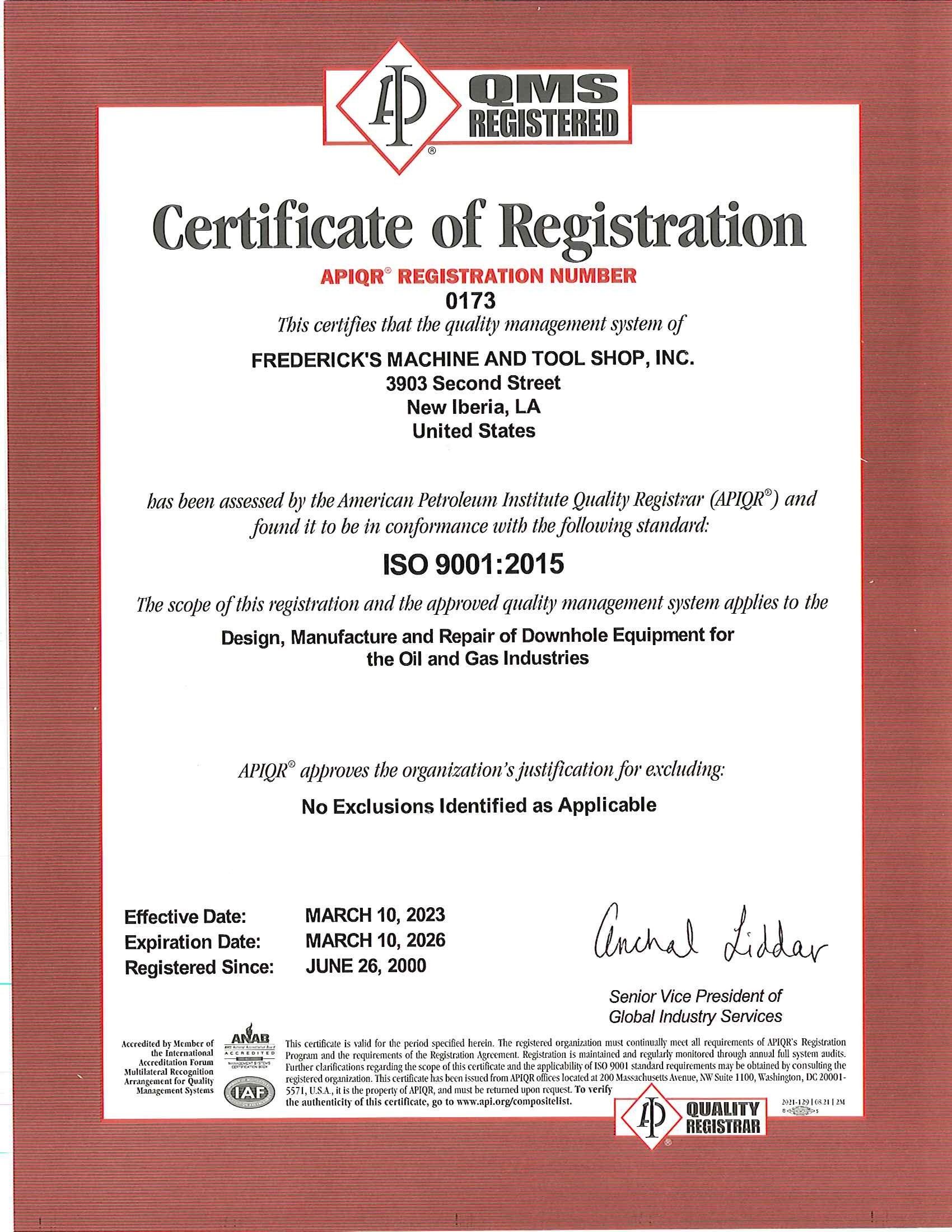 API Certification ISO 9001
