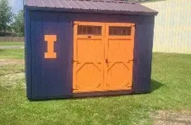 Blue and orange storage shed with Illinois