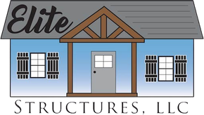 Logo for Elite Structures LLC: A blue house with brown trim and shutters, and the company name.