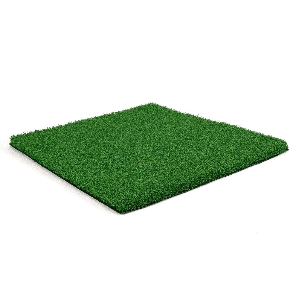 A square piece of green artificial grass on a white background.