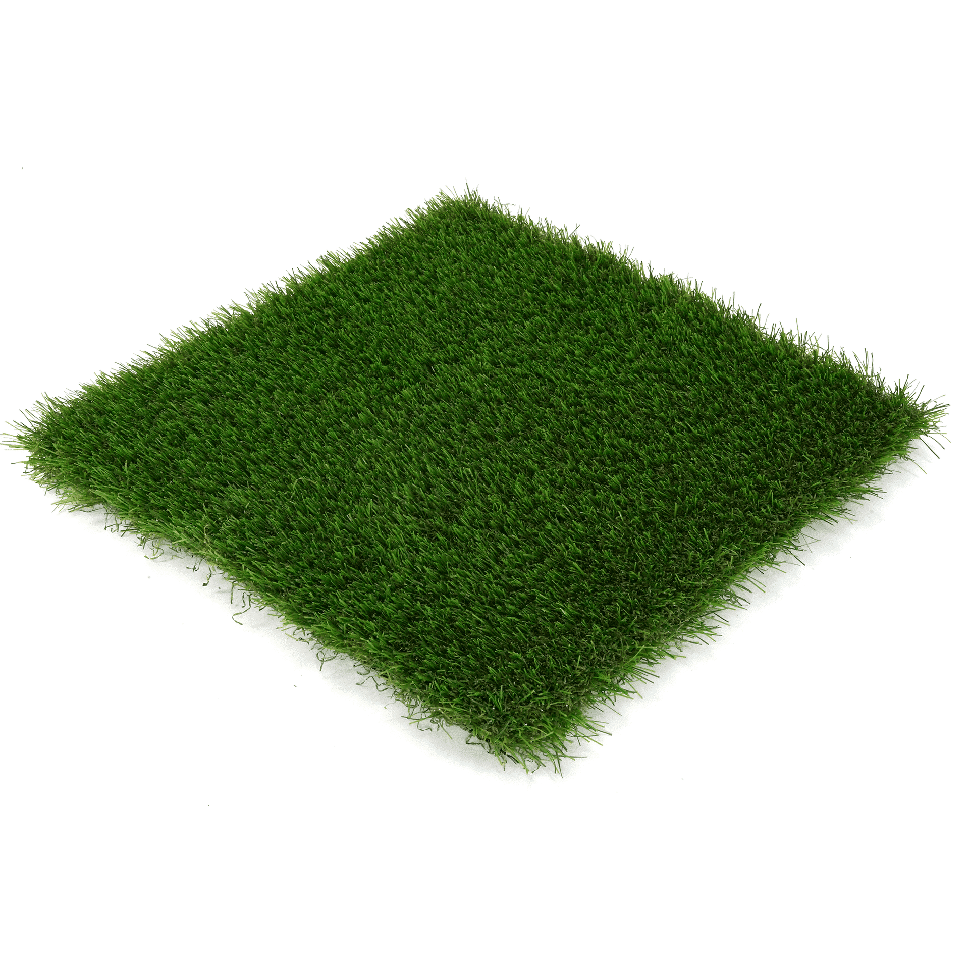 A square piece of artificial grass on a white background.
