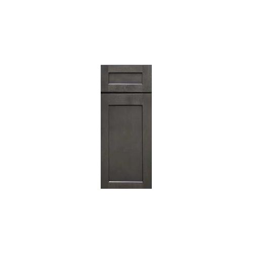 A black cabinet door on a white background.