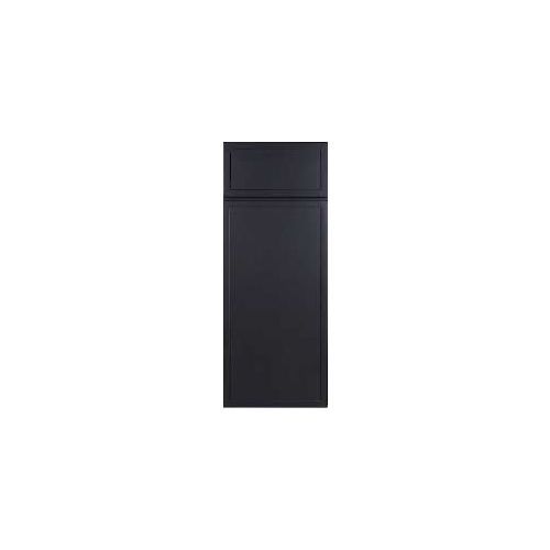 A black door with a drawer underneath it on a white background.