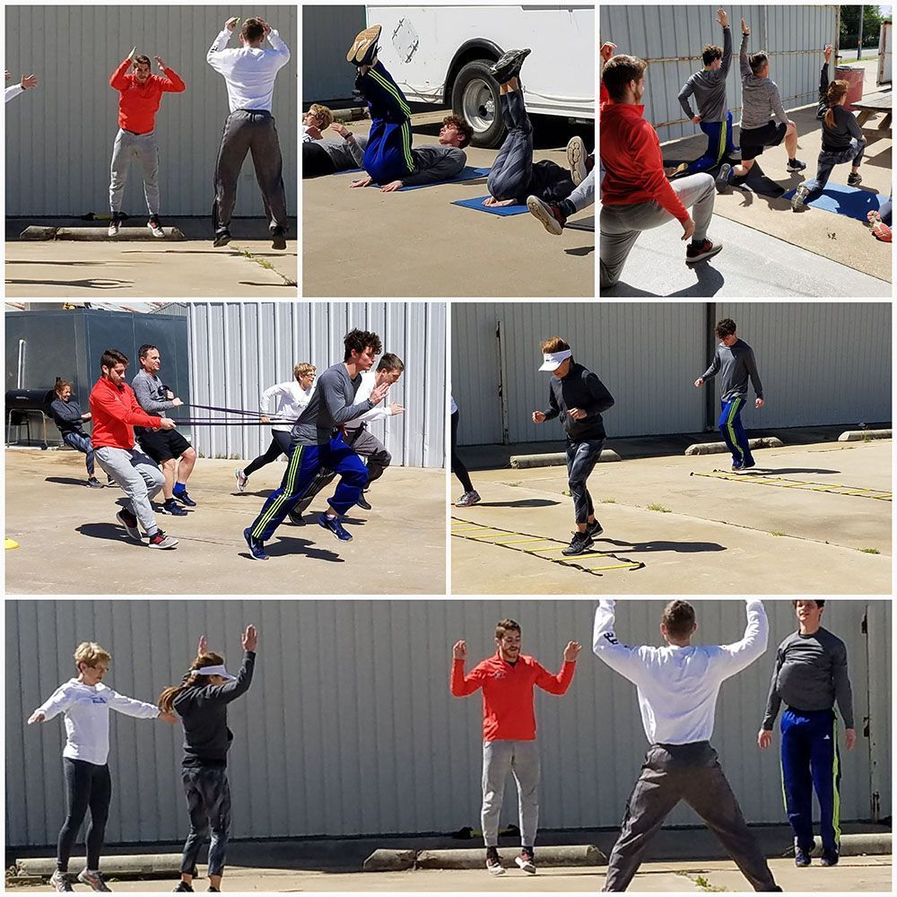A collage of pictures of people doing different exercises