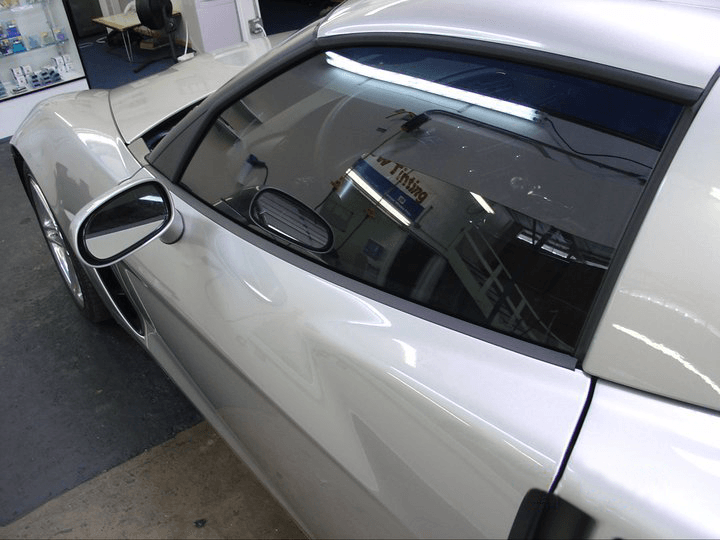 A car with the tinted glass