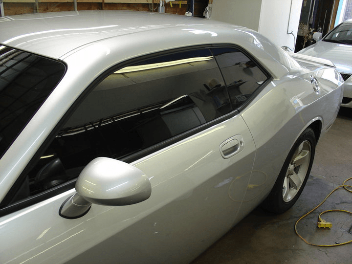 A car with the tinted glass