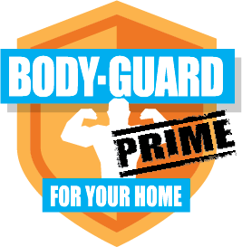 Body-Guard Prime logo with orange shield and blue banner reading “FOR YOUR HOME”