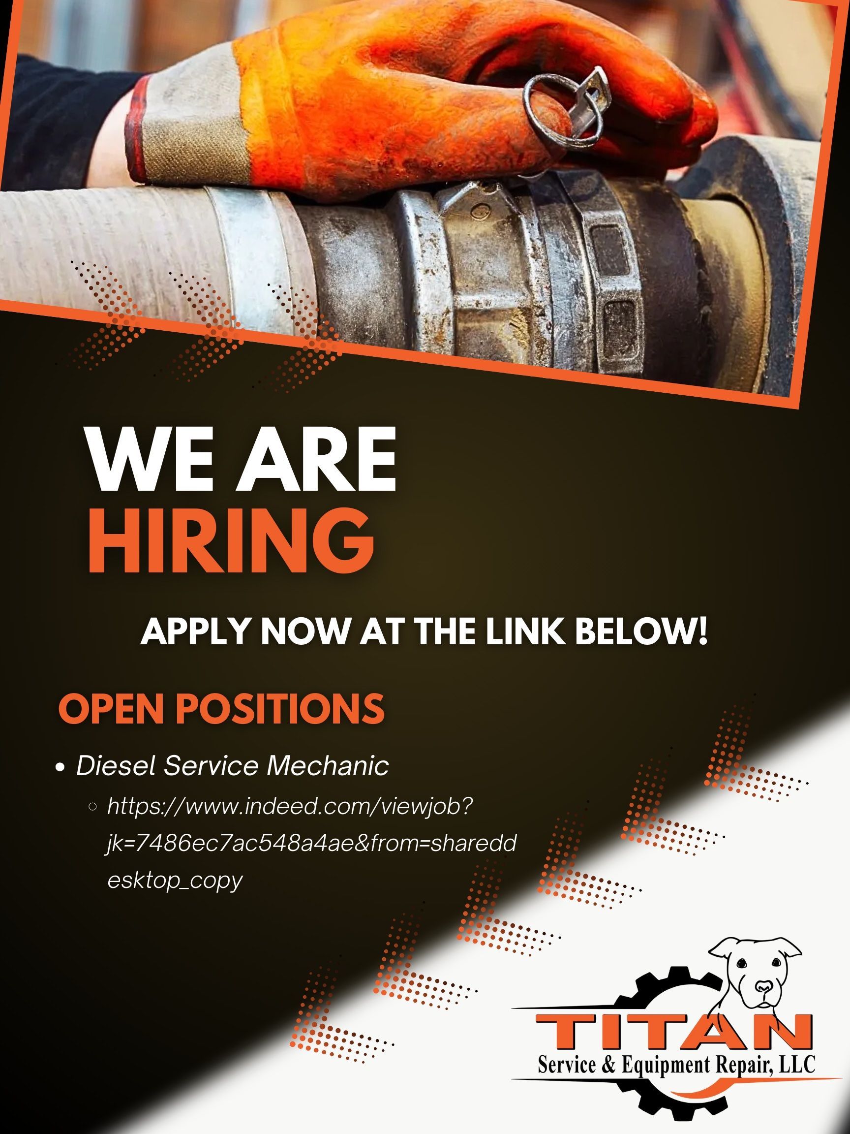 A poster that says we are hiring apply now at the link below
