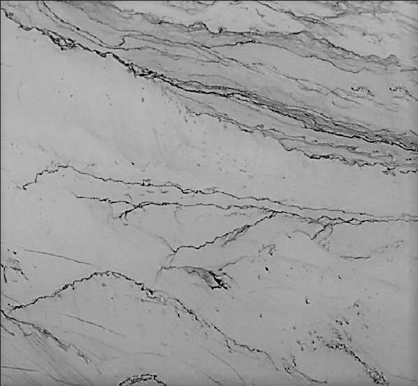Abstract grayscale surface with flowing, marbled veins.
