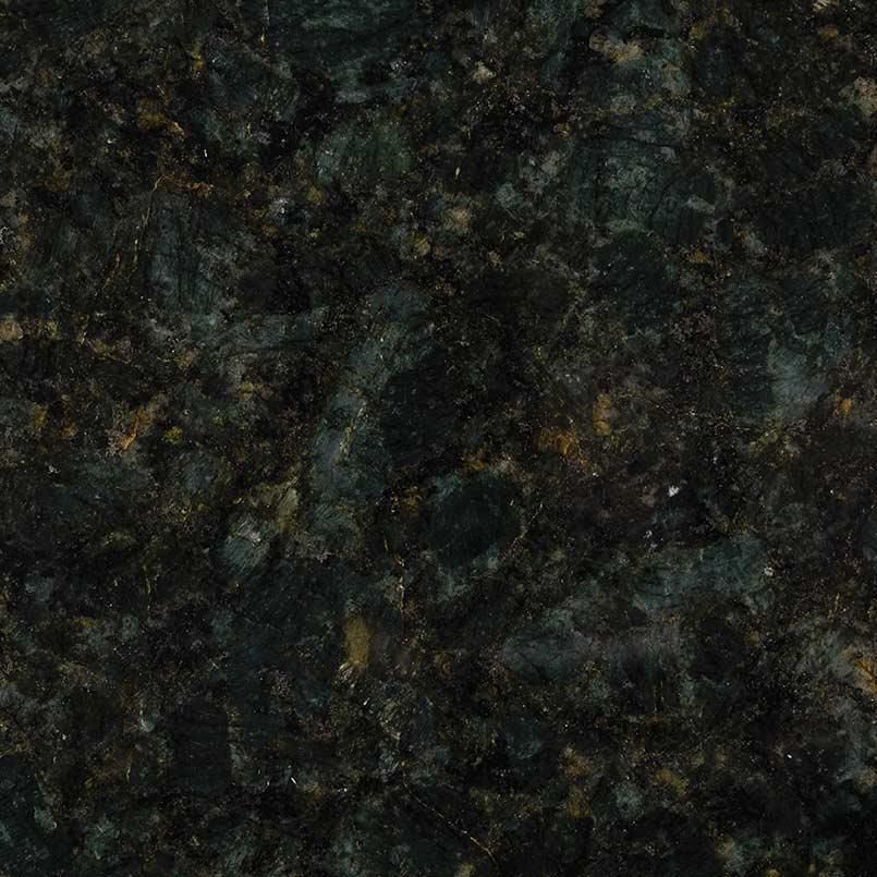 Dark granite countertop with green and gold flecks.