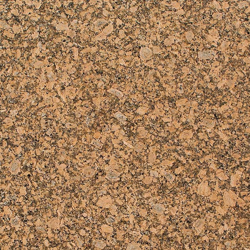 Close-up of a speckled granite countertop with tan and dark brown tones.