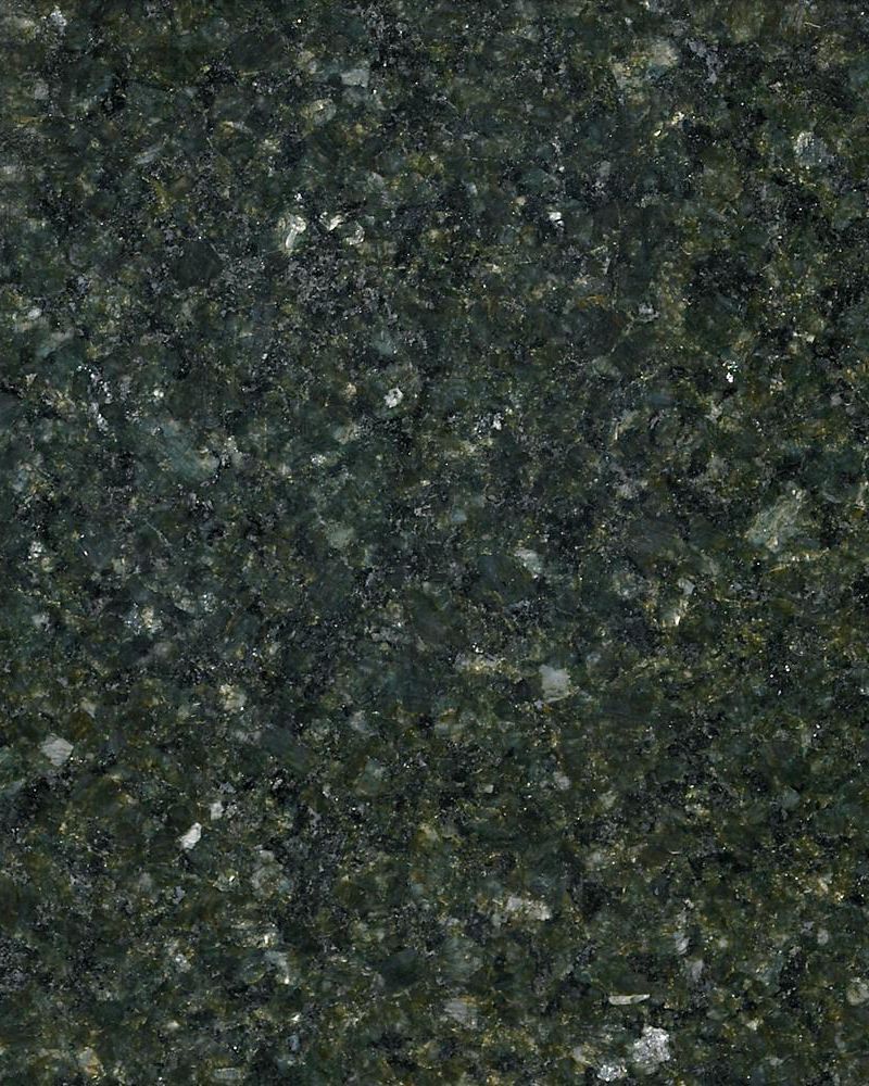 Dark green granite countertop with speckled patterns and lighter reflective flecks.