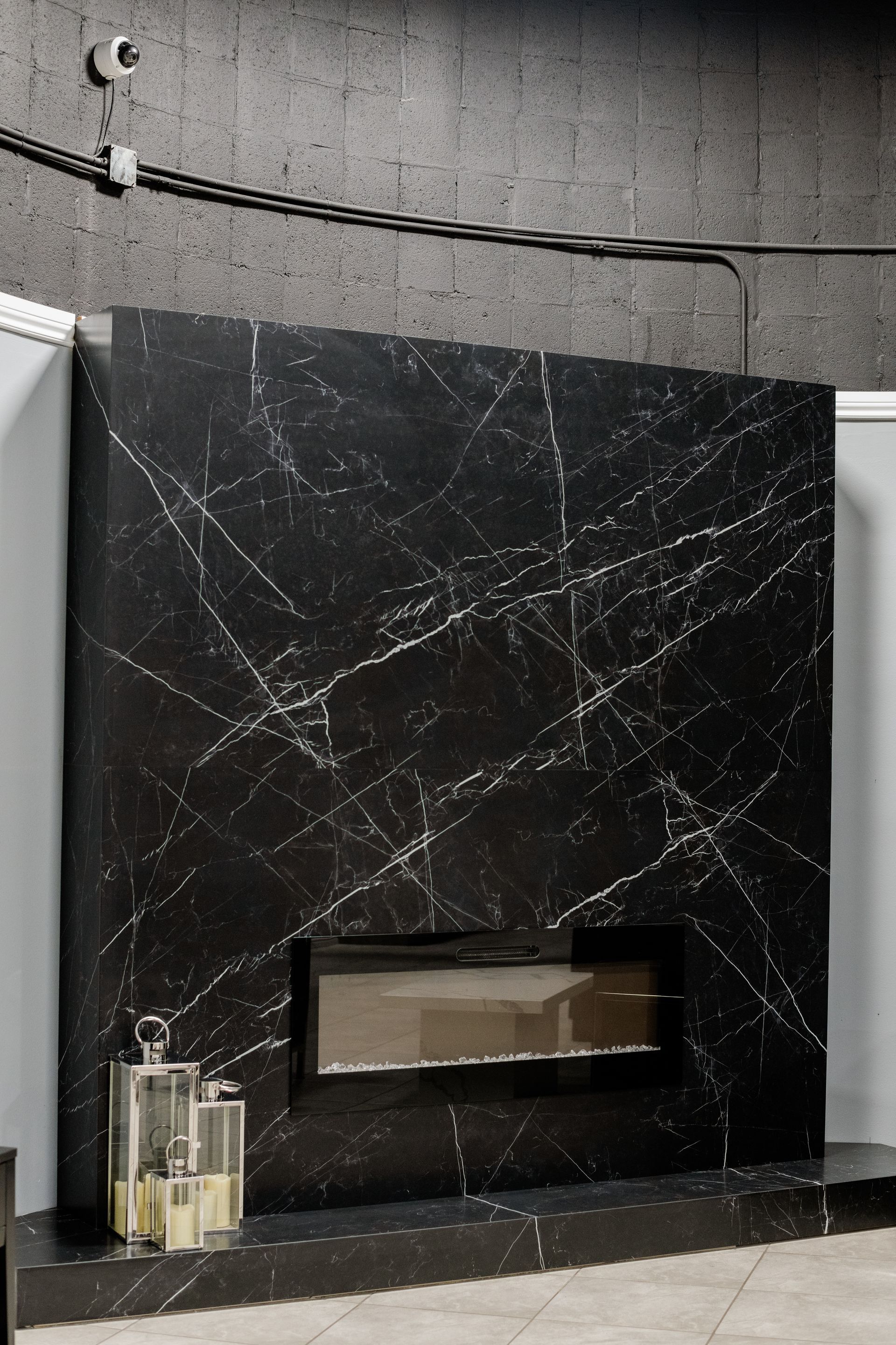 Black marble fireplace