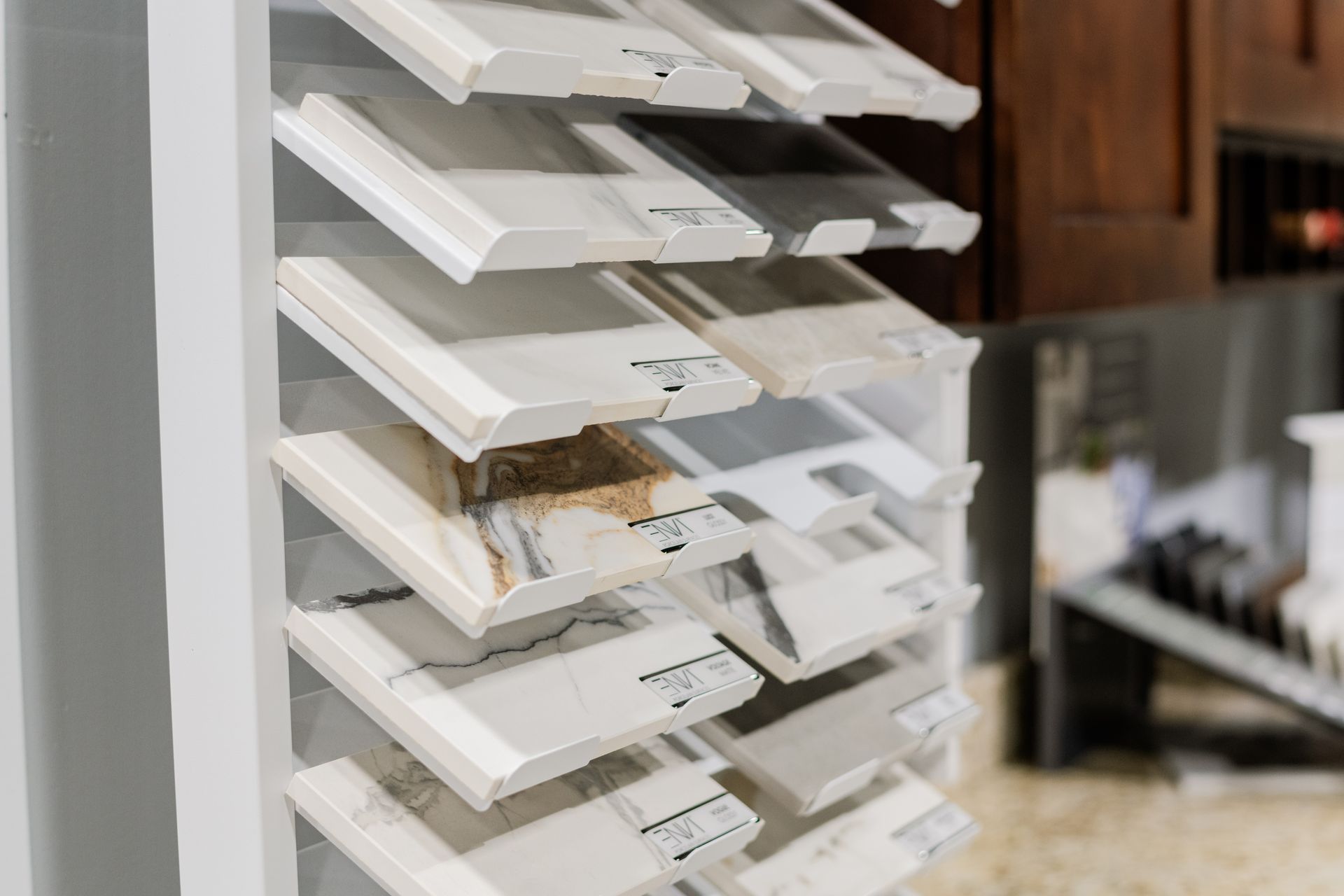 Tile samples in a showroom