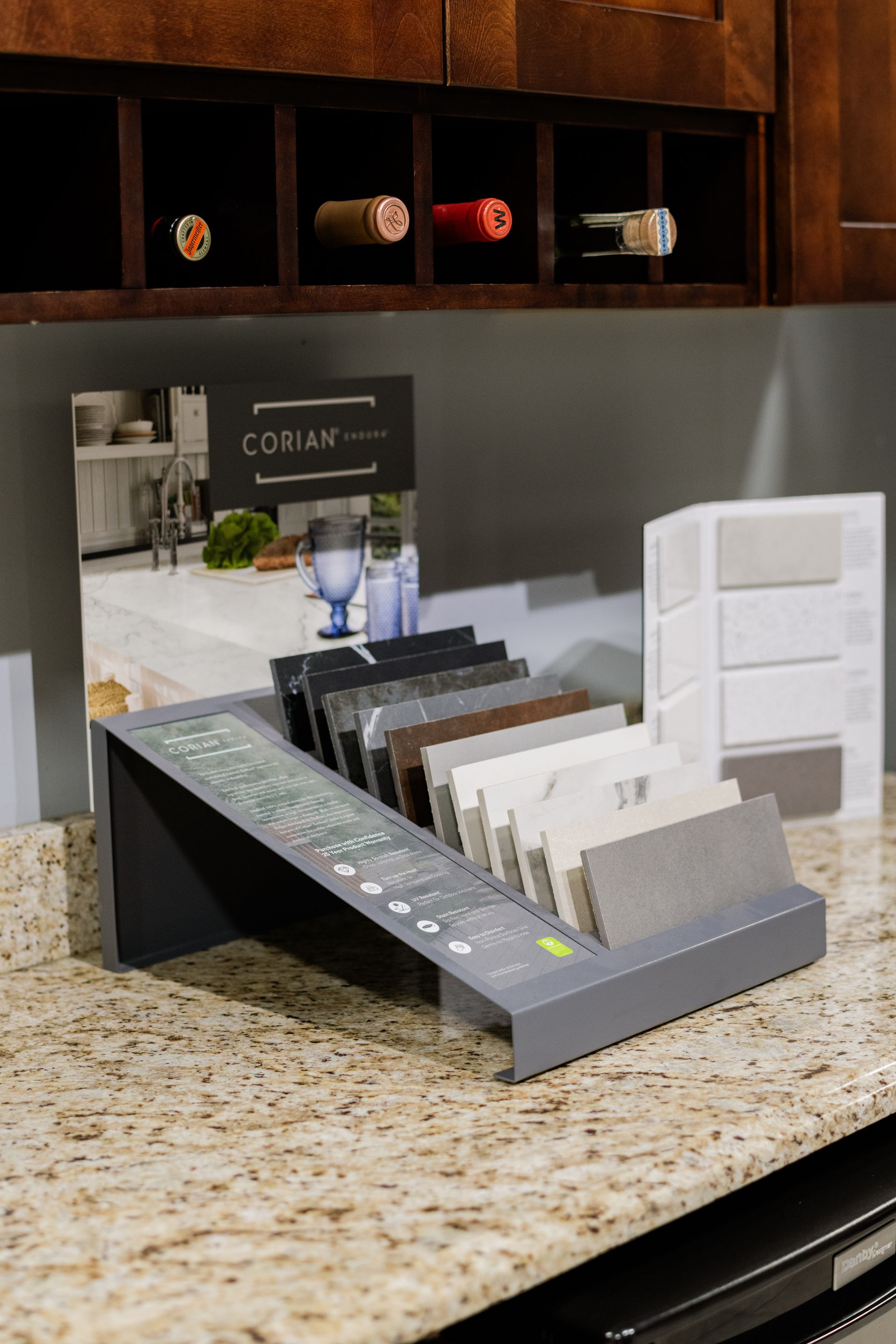 Rack of countertop samples 