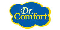 Dr. Comfort logo in yellow script on a blue cloud with a gold outline
