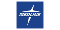 Medline logo in white on a blue square background