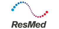 ResMed logo with a blue-to-red dotted arc above gray wordmark