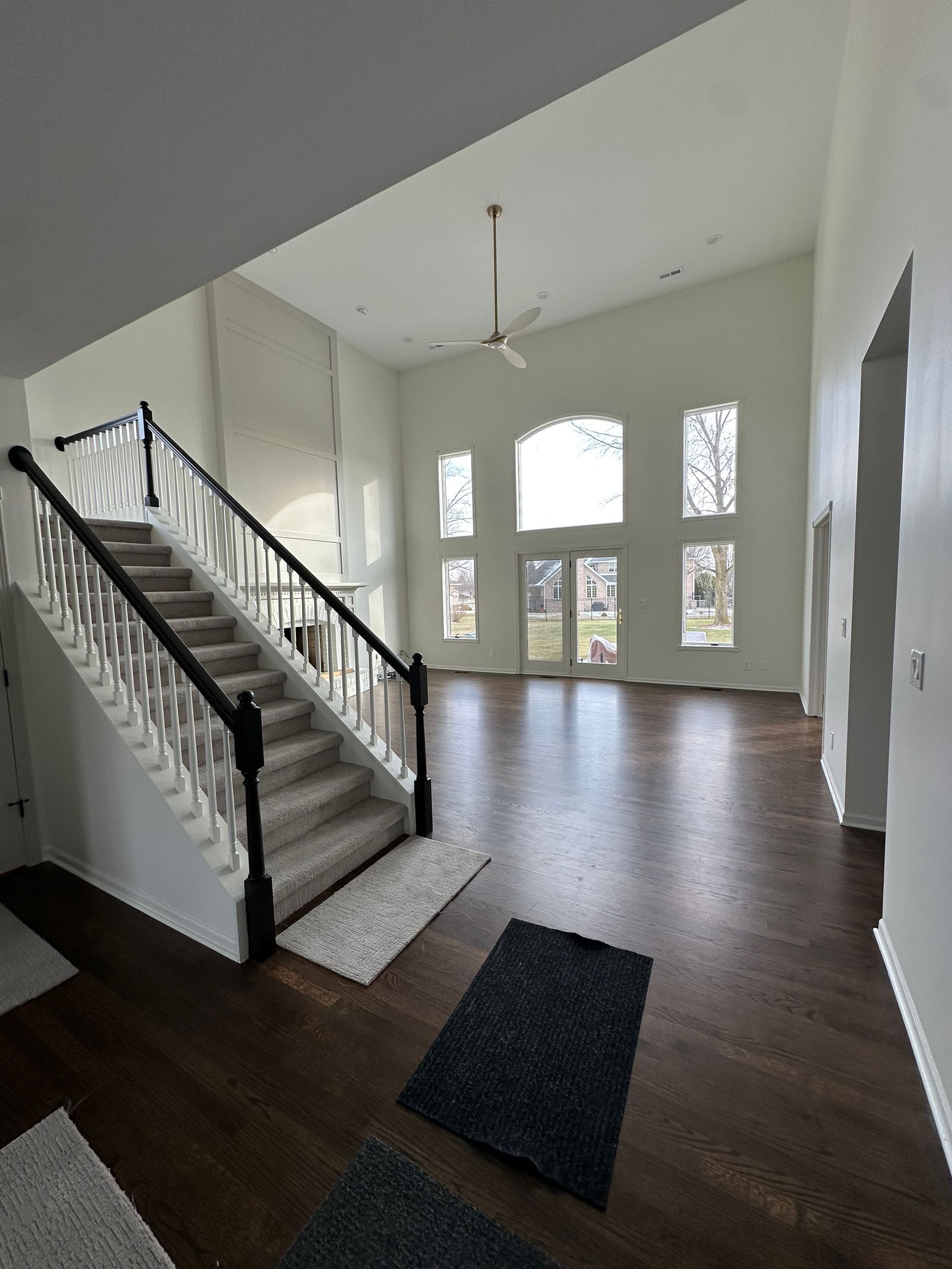 There is a staircase in the middle of the room.