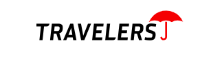 Travelers logo with a red umbrella in the middle