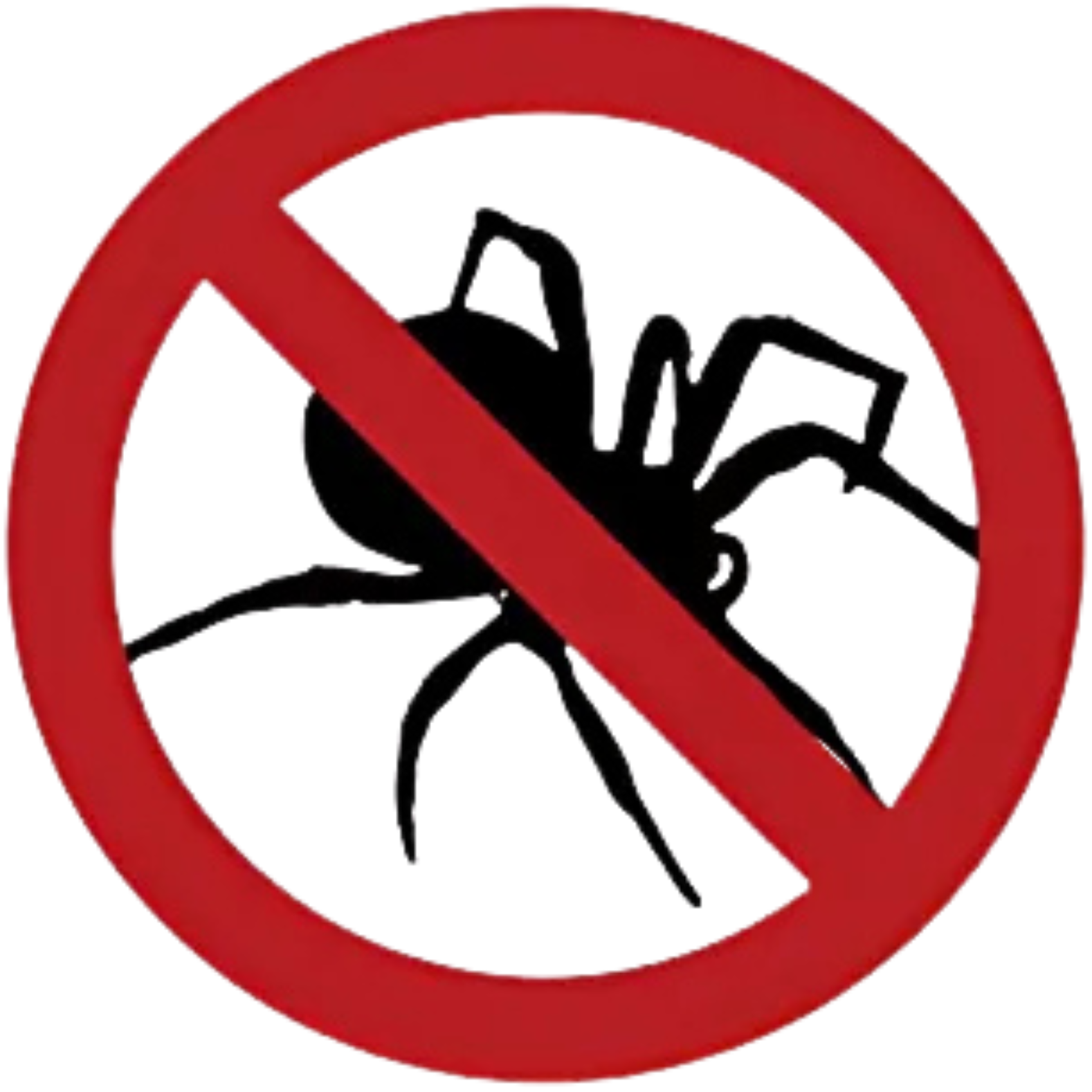 A red circle with a line through a black spider, indicating 