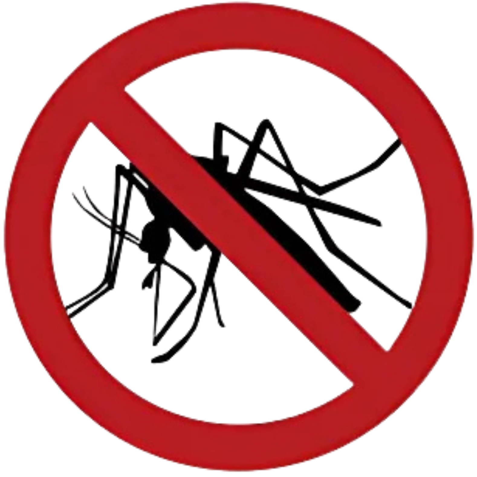 No mosquitoes symbol: Red circle with a diagonal line over a mosquito silhouette.