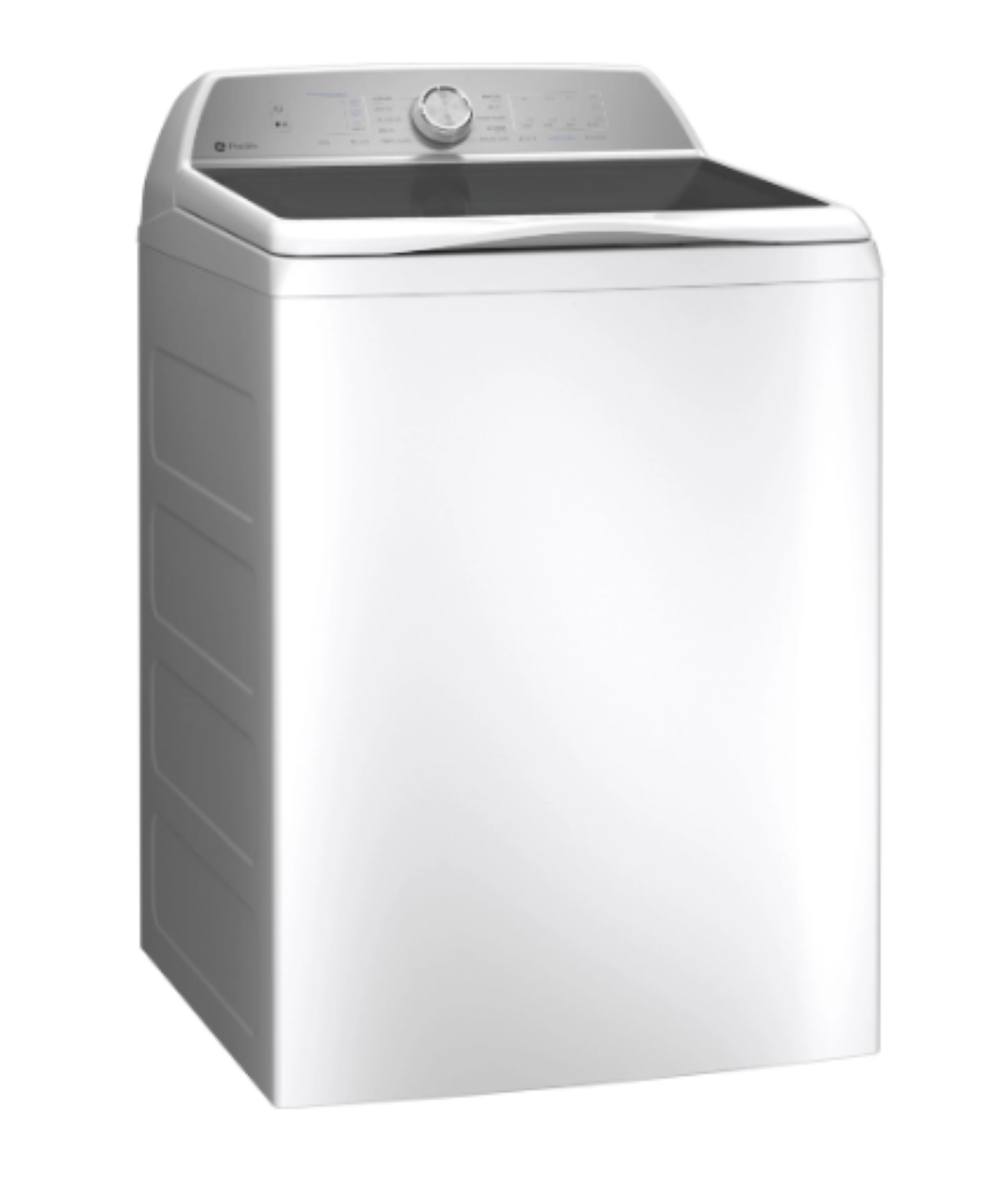 Top-load washing machine with white body and silver control panel
