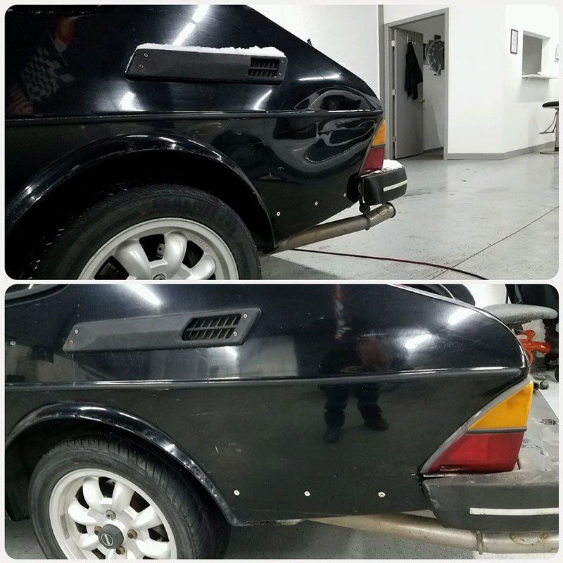 before and after images of Paintless Dent Removal