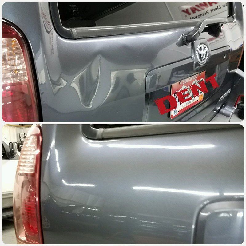 before and after images of Paintless Dent Removal