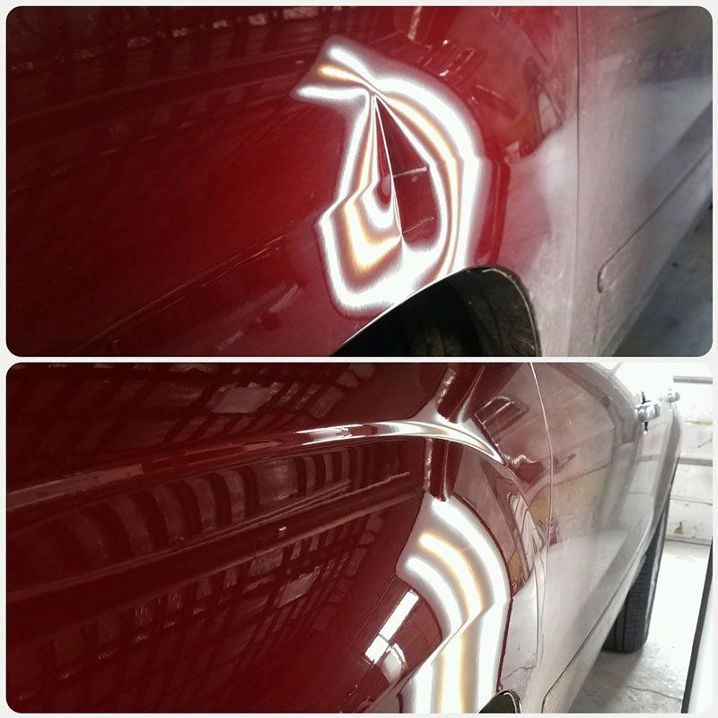 before and after images of Paintless Dent Removal