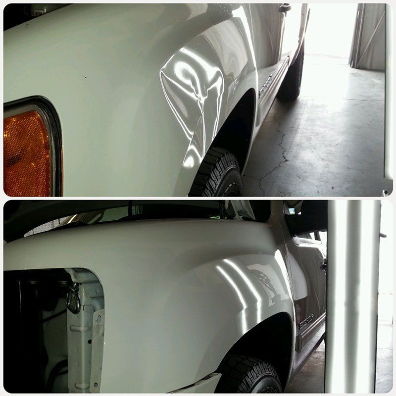 before and after images of Paintless Dent Removal