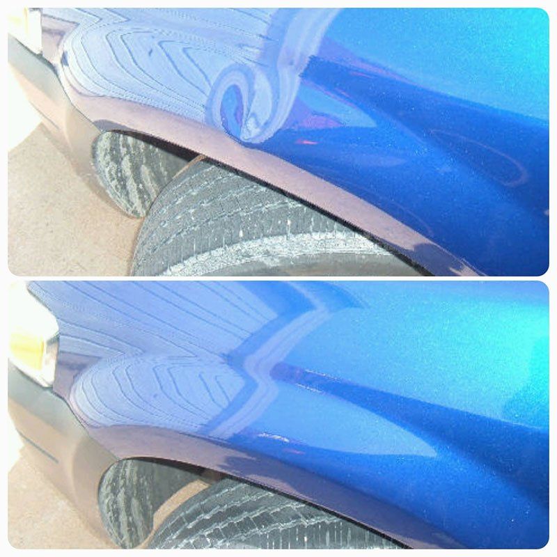 before and after images of Paintless Dent Removal