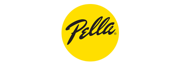 Pella logo in black cursive inside a yellow circle.